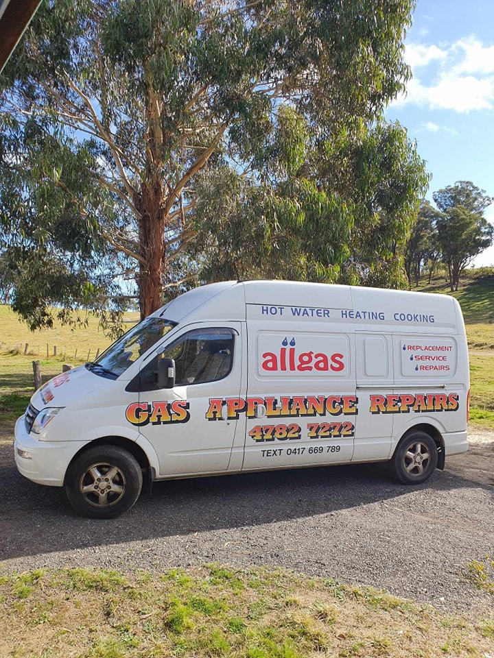 The Allgas van parked under gum trees on a Blue Mountains property