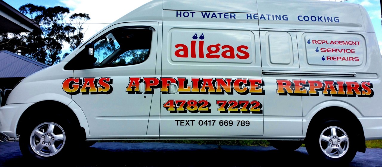 The side of the Allgas van, showing the allgas wordmark and the gas appliance repairs lettering